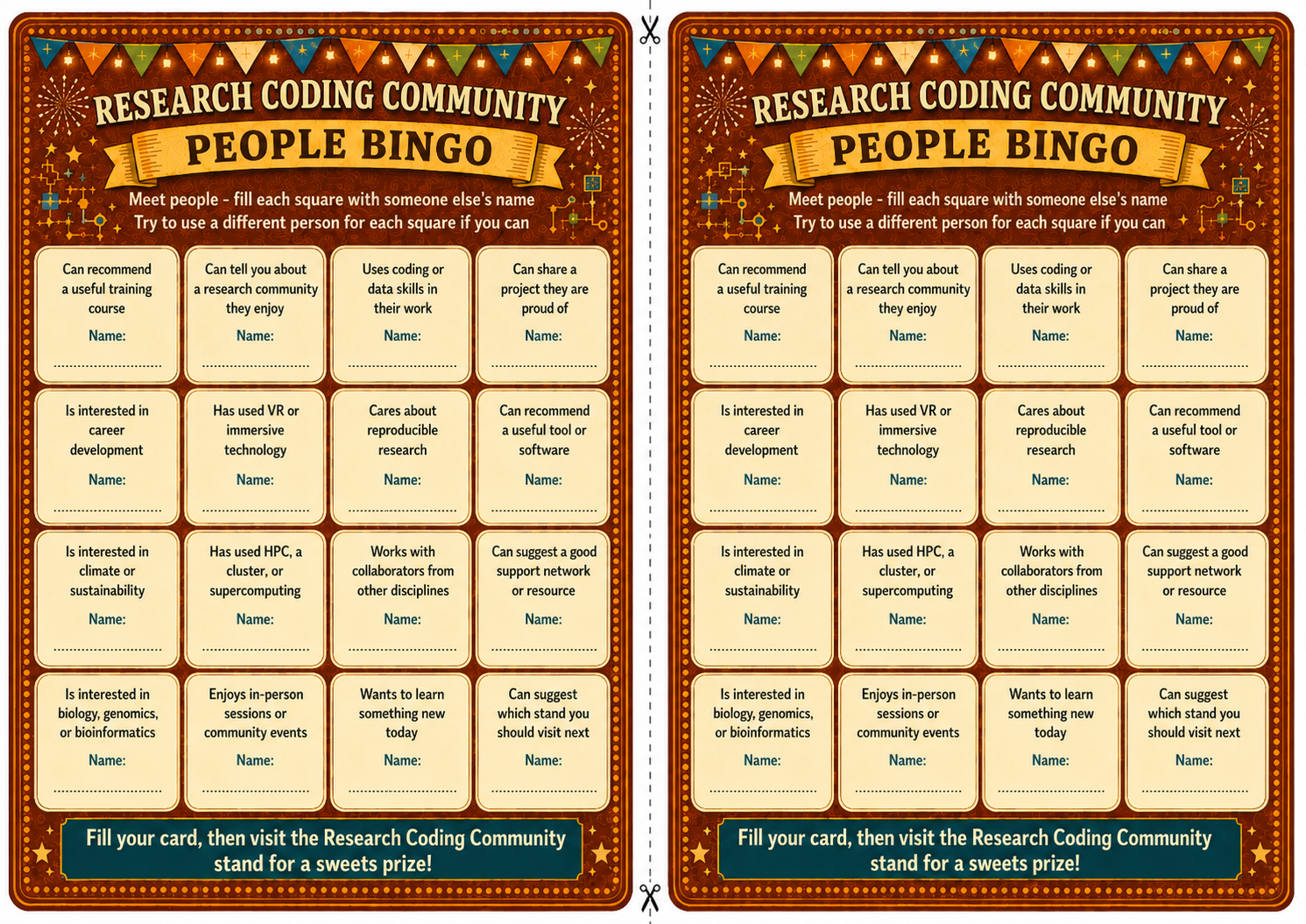 Preview of the People Bingo A4 two-up printout